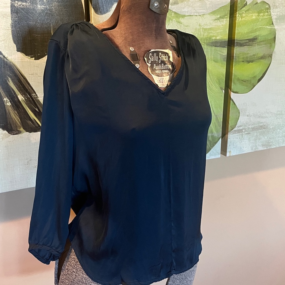 Velvet by Graham & Spencer Dark Emerald Green Satin Blouse